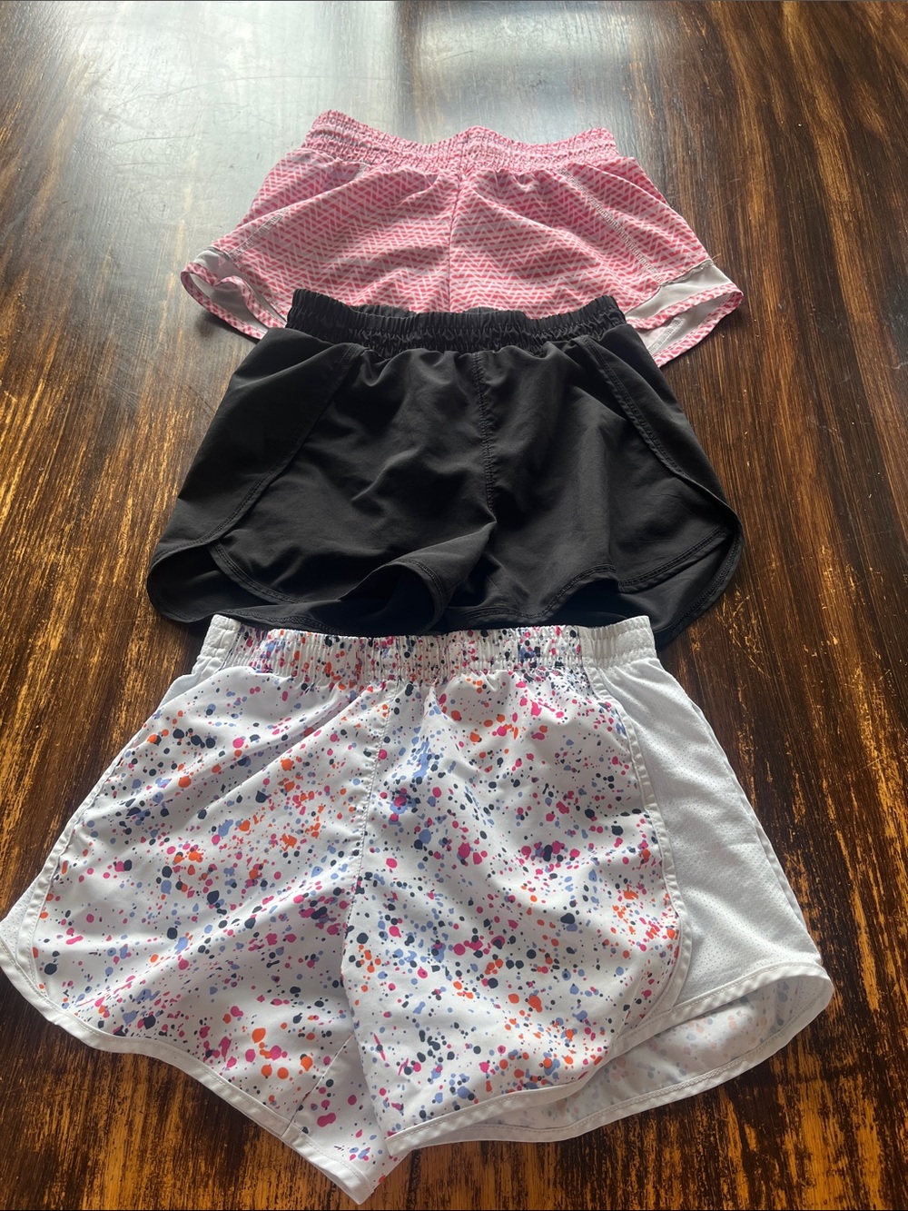 Athletic Works Kids 3-Pack Shorts Pink Black White Paint-Splatter